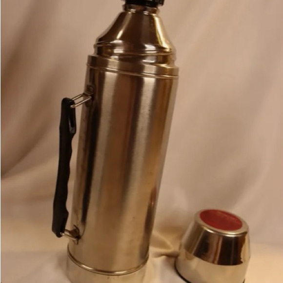 THERMOS VTG Uno-Vac Stainless Steel Vacuum Bottle 1 Qt. WOB UNBREAKABLE CUP TOP - Picture 3 of 16